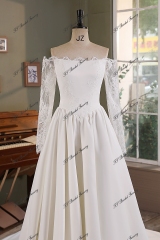A Silhouette Lace Satin Bridal Gown With V Waist