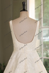 Champagne Jacquard Satin Square Wedding Gown With Pleat Slit Skirt