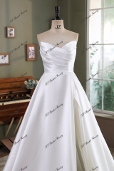Simple A Line Mikado Wedding Gown With Slit Skirt