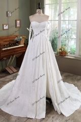 Jacquard Satin Simple Wedding Gown With Long Tie Straps