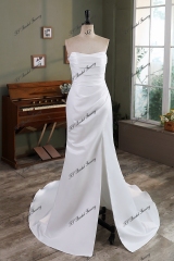 Slit Mermaid Pleat Satin Wedding Gowns