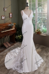 Crepe Mermaid Bridal Dress With Insert Lace