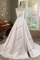 Ivory Mikado Square Wedding Gown With Pleat Slit Skirt