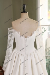 A Silhouette Lace Satin Bridal Gown With V Waist