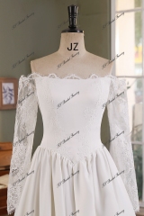 A Silhouette Lace Satin Bridal Gown With V Waist