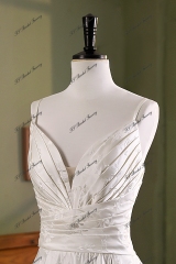 Pleat Jacquard Satin Simple Wedding Gown
