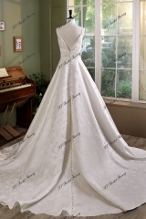Pleat Jacquard Satin Simple Wedding Gown