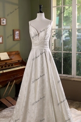 Pleat Jacquard Satin Simple Wedding Gown