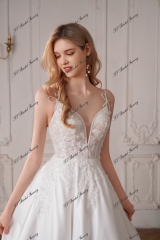 Long A Line Satin Wedding Dress With Detached Flowers