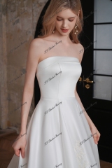 Satin A-Line Gown with Embroidered Sequined Lace on Skirt