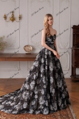 Sweet Heart Pleat Black Lace Wedding Gowns With Detached Sleeve