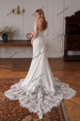 Sweetheart Neckline Long Mermaid Crepe Lace Train Wedding Dress