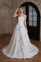 Satin A-Line Gown with Embroidered Sequined Lace on Skirt