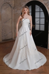 Satin A-Line Gown with Embroidered Sequined Lace on Skirt