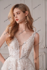 Beaded A-Line Gown with V-Neckline and Chapel Length Train