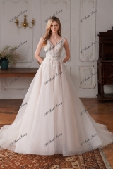 Long Glitter Tulle A Line Beading Wedding Dress