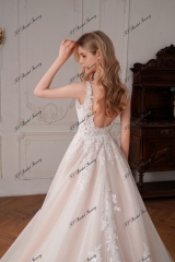 Beaded A-Line Gown with V-Neckline and Chapel Length Train
