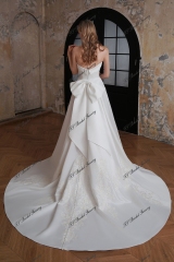 Satin A-Line Gown with Embroidered Sequined Lace on Skirt