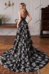 Sweet Heart Pleat Black Lace Wedding Gowns With Detached Sleeve