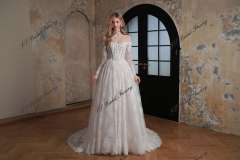 Flowing Off-the-Shoulder 3-D Flower Lace Ballgown Wedding Dress