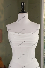 Ruffle Neckline Mermaid Crepe Lace Train Wedding Gown With Detached Off Shoulder