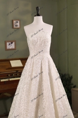 Simple Satin Ball Gown Pleat Skirt Wedding Dress