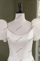 Ruffle Sleeve Mermaid Satin Wedding Gown
