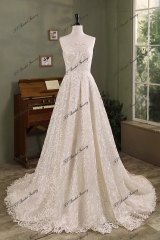 Simple Satin Ball Gown Pleat Skirt Wedding Dress