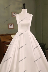 Simple Satin Ball Gown Pleat Skirt Wedding Dress