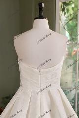 Ivory Jacquard Satin Pleat Neckline Wedding Gown With Pocket
