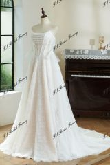 Lace A-line Wedding Gown With Off-the-shoulder Tulle Drapes