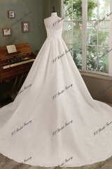 Ivory Jacquard Satin Pleat Neckline Wedding Gown With Pocket