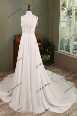 Chiffon A-line Wedding Gown With V-back