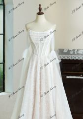 Lace A-line Wedding Gown With Off-the-shoulder Tulle Drapes