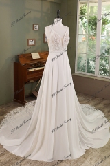 Chiffon A-line Wedding Gown With V-back