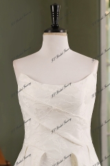 Ivory Jacquard Satin Pleat Neckline Wedding Gown With Pocket