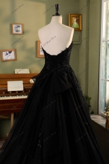 Black A Line Beading Tulle Wedding Gown