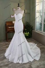 Sweet Heart Lace Applique Mermaid Satin Wedding Gown