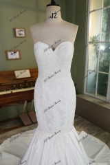 Sweet Heart Lace Applique Mermaid Satin Wedding Gown
