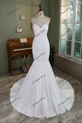 Sweet Heart Lace Applique Mermaid Satin Wedding Gown