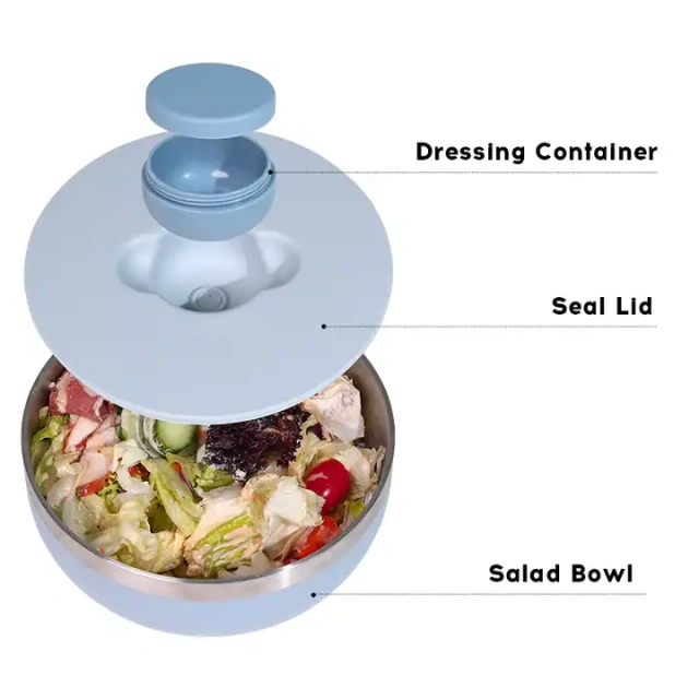 big capacity double wall stainless steel salad bowl with magnet sauce lid