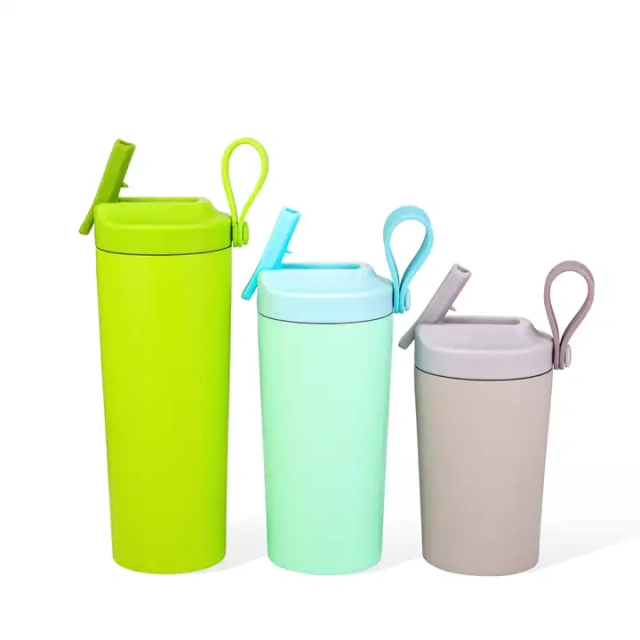 250ml 350ml 450ml Stainless Steel Double Wall Straw Tumbler Coffee Cup with Handle