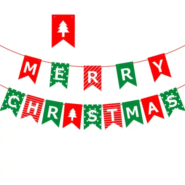 Wholesale Merry Christmas party decoration Paper Letter Flags Banner Party Decoration Christmas paper stripe pull flag