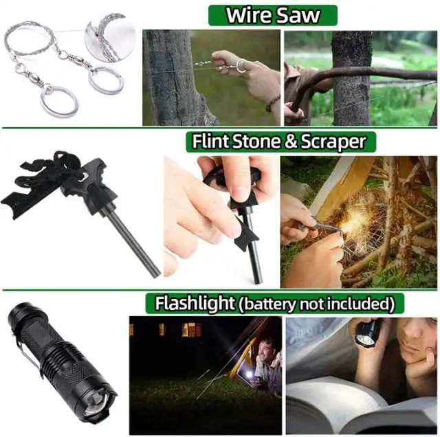 Emergency Survival Kit 13 in 1, Mini Survival Equipment Kit Outdoor Survival Tools For Adventure Outdoor Camping Sports