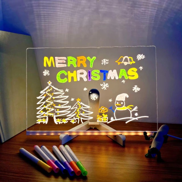 New Acrylic Dry Erase Board with Pen Light Clear Desktop Note Memo Board Glowing Acrylic Marker Board LED Note Boa