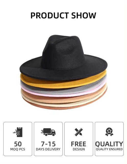 Faux Wool Big Wide Brim Felt Hat 9.5cm Fadora fedora hats for women men Ladies Spring