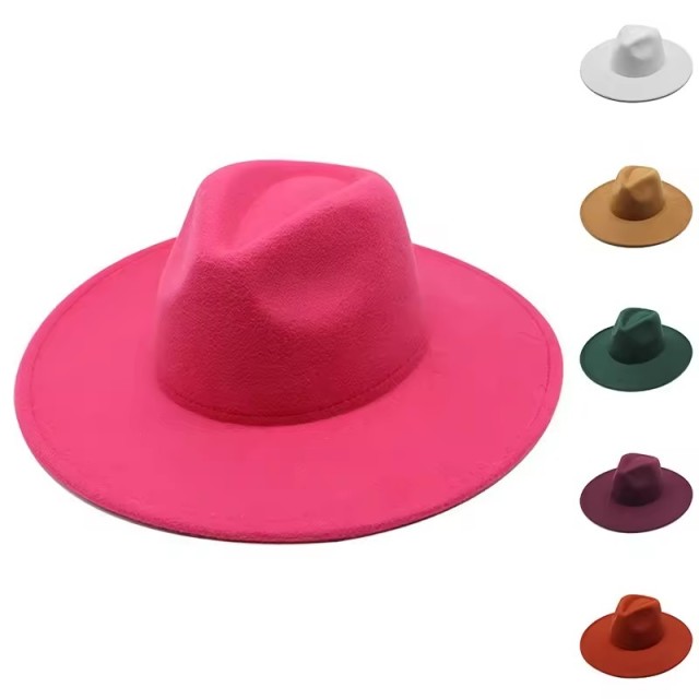 Faux Wool Big Wide Brim Felt Hat 9.5cm Fadora fedora hats for women men Ladies Spring