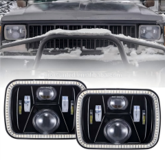 High quality 5x7 inch truck led headlight for jeep cherokee xj/GMC headlamp with rectangular halo ring