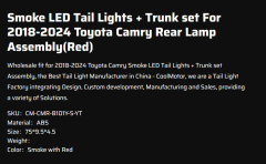Smoke LED Tail Lights + Trunk set For 2018-2024 Toyota Camry Rear Lamp Assembly(Red)