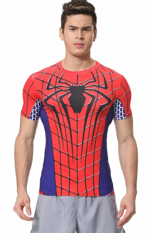 Red Plume Men's Film Super-Hero Series Compression Sports Shirt Skin Running Short Sleeve Tee